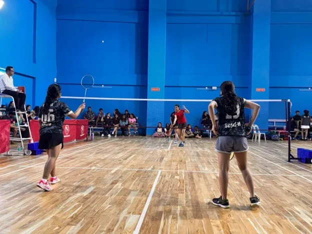 Nikhita and Palak during the doubles match