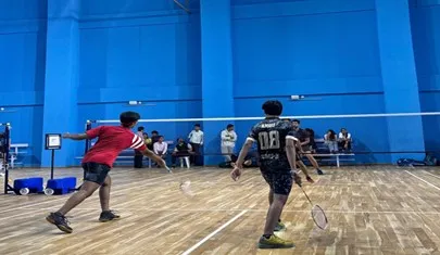 Nikhita and Palak during the doubles match